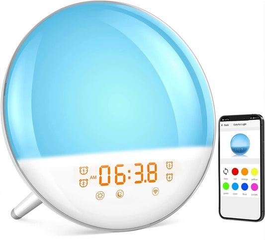 Dekala Smart Sunrise Alarm Clock for Kids, Wake Up Light for Bedrooms, Teens Heavy Sleepers,Sleep Aid with FM Radio, Sunrise/Sunset Simulation, 4 Alarm Clock, 7 Natural Sounds, APP Remote Control