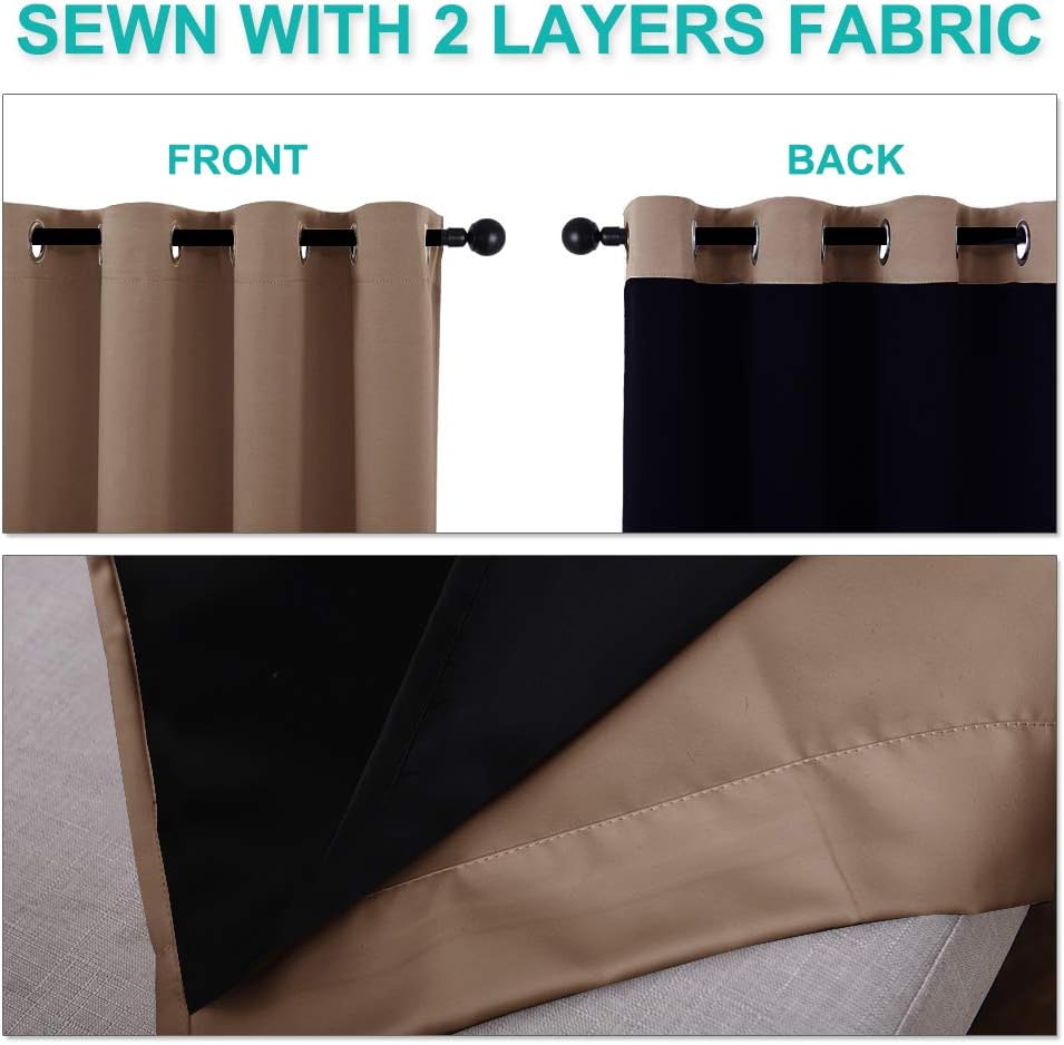 NICETOWN Total Blackout Panels for Nursery, Super Soft, Heavy Duty and Thick Window Treatment Curtains 68 inches Long with Black Lined for Basement, (1 Pair, Cappuccino, 55 inches Wide Each Panel)