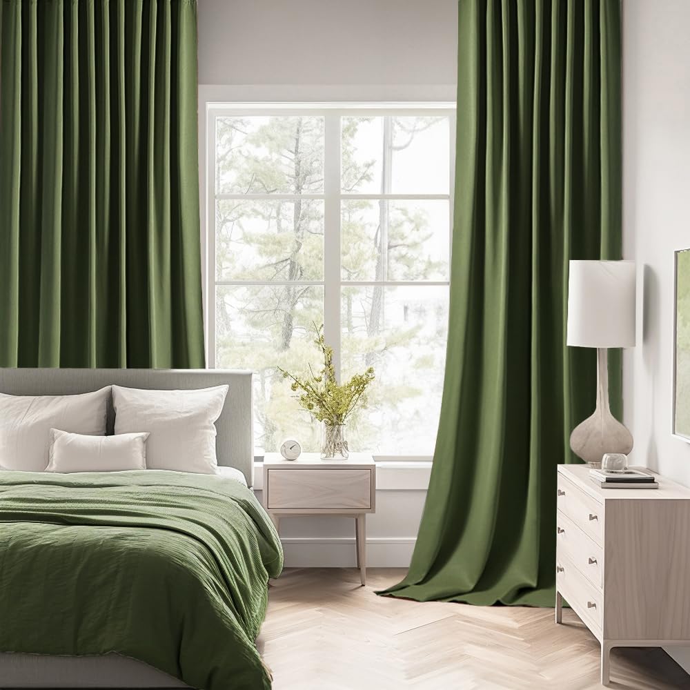 MIULEE Olive Green Back Tab Blackout Curtains 102 Inch Long 2 Panels Set for Bedroom, Rod Pocket/Pinch Pleated Thermal Insulated Living Room Darkening Light Blocking Floor to Ceiling Drapes