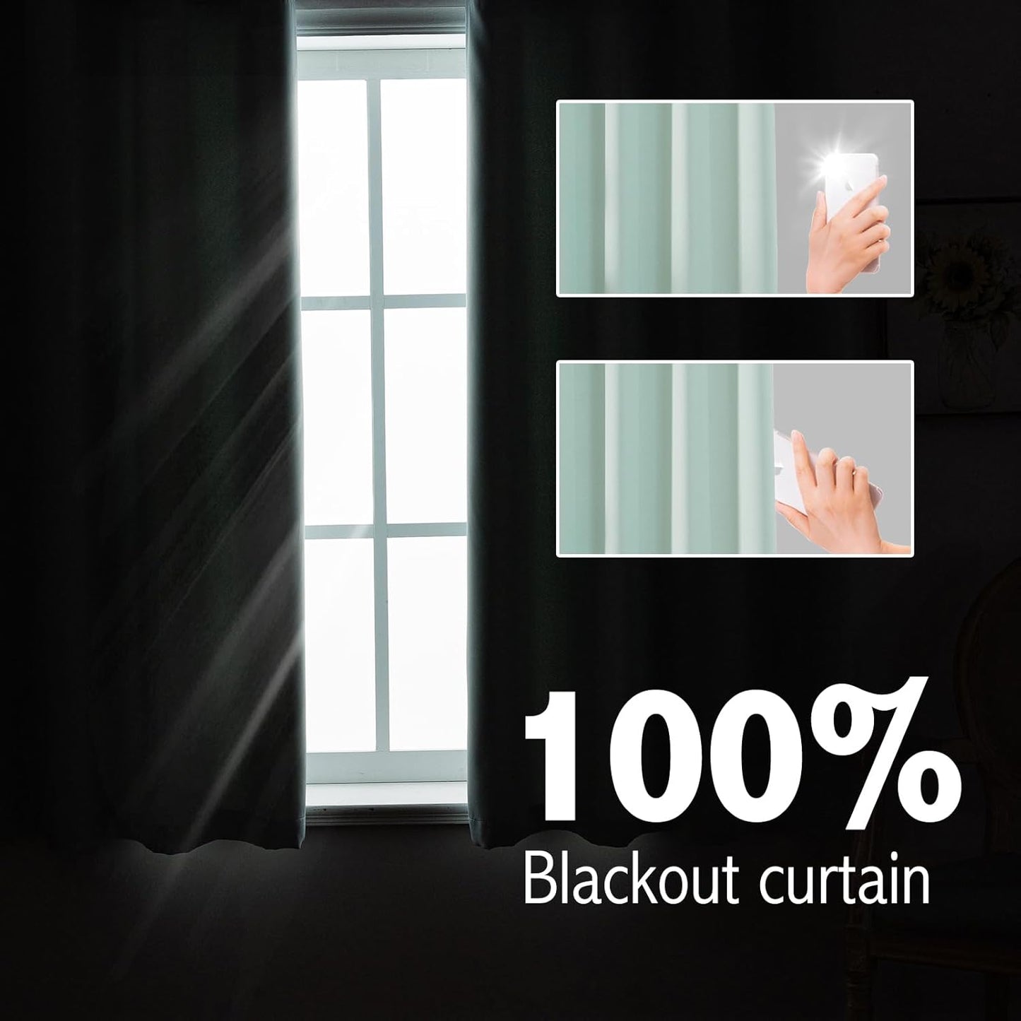 Anytime 100% Blackout Curtain Set, Thermal Insulated & Energy Efficiency Window Draperies for Guest Room, Full Shading Panels for Shift Worker and Light Sleepers（Light Blue, 2 Panels, 42W x 63L）