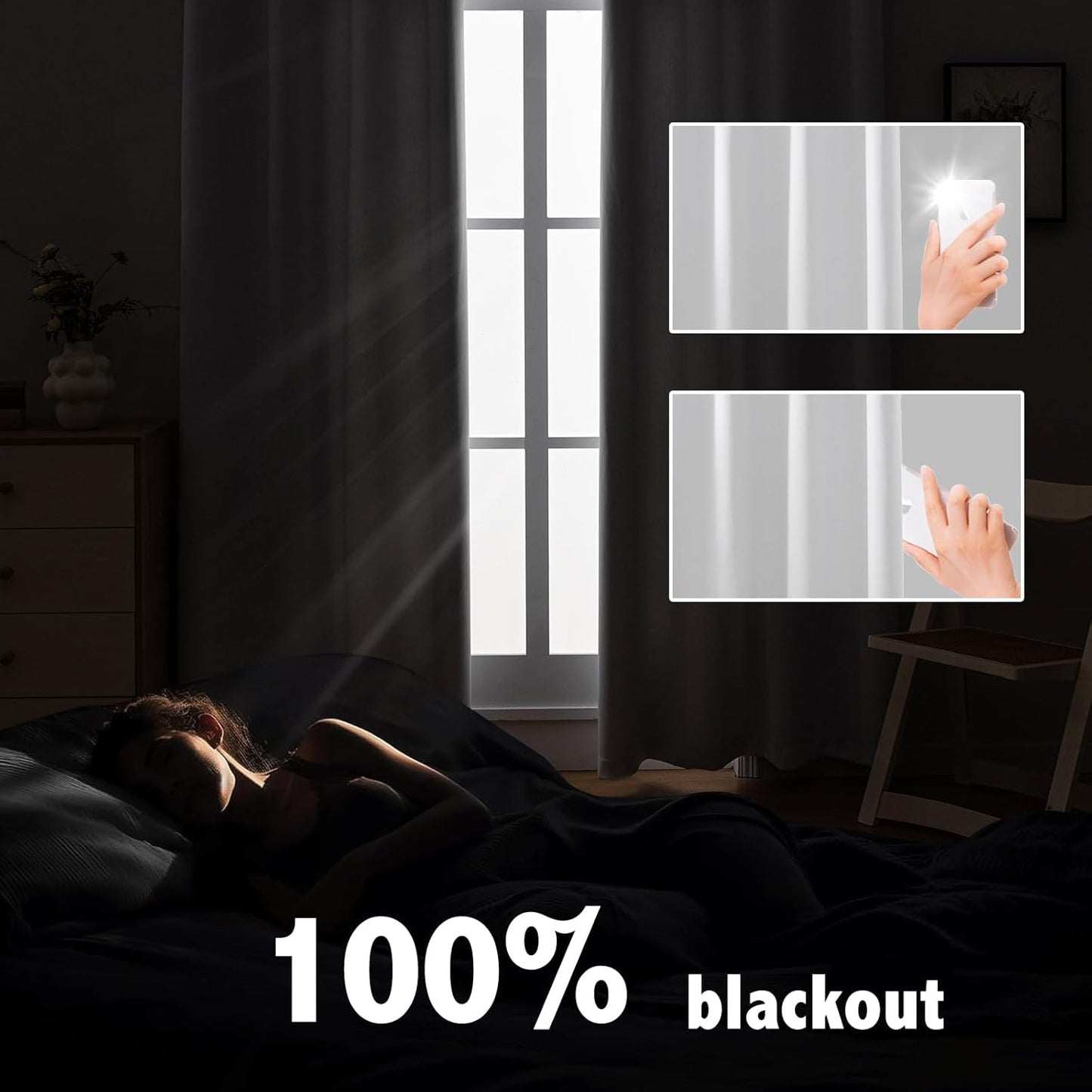 Anytime 100% Blackout Curtain Set, Thermal Insulated & Energy Efficiency Window Draperies for Guest Room, Full Shading Panels for Shift Worker and Light Sleepers（Greyish White, 2 Panels, 37W x 84L）