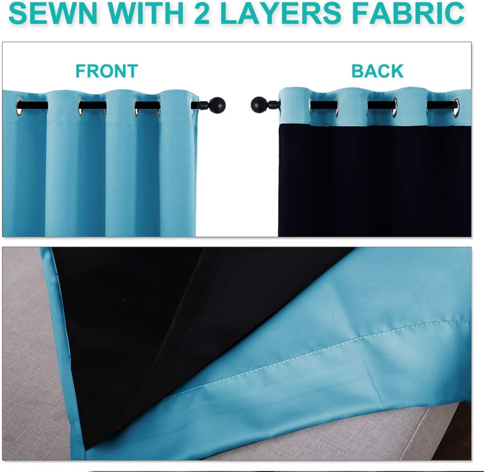 NICETOWN Teal Blue Full Shade Curtain Panels, 37" Wide x 80" Long, Teal Blue, Pair of Thermal Insulated & Energy Efficiency Blackout Drapes for Living Room, Lined Silky Performance Window Dressing