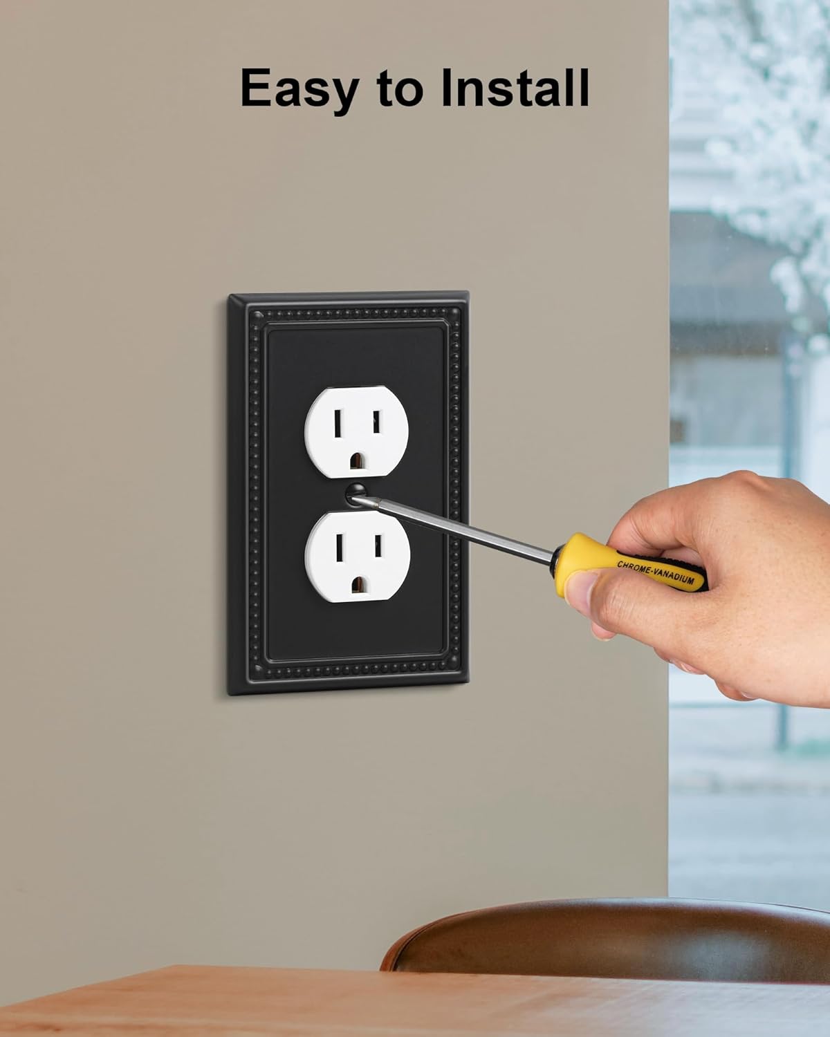 2-Pack Duplex Outlet Cover, Black Metal Wall Plates for Electrical Outlets, 1 Gang Receptacle Light Switch Cover, Pearls Beaded Decorative Switch Plates and Outlet Covers