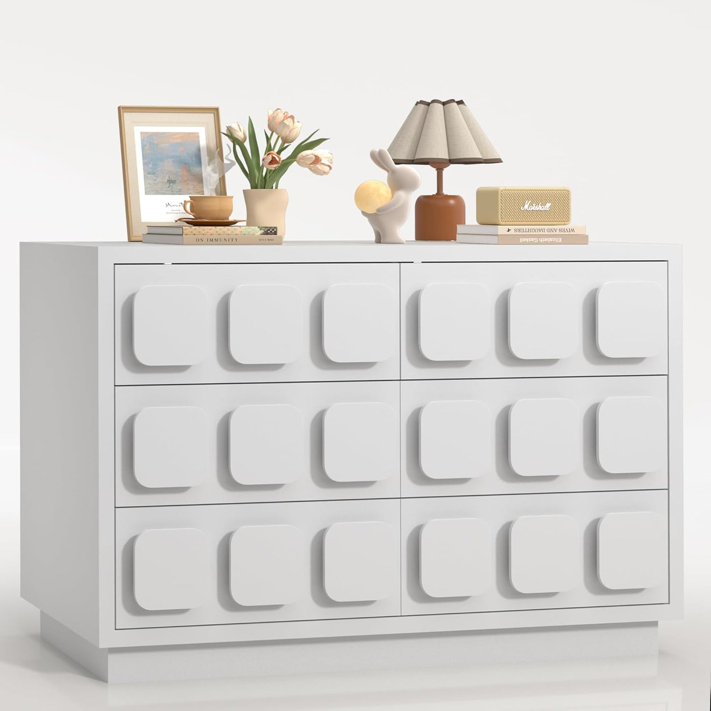 Anbuy White Baby Dresser for Bedroom, Dresser for Baby with 6 Drawers, Storage and Organization Unit with Square Handles, for Nursery, Kids