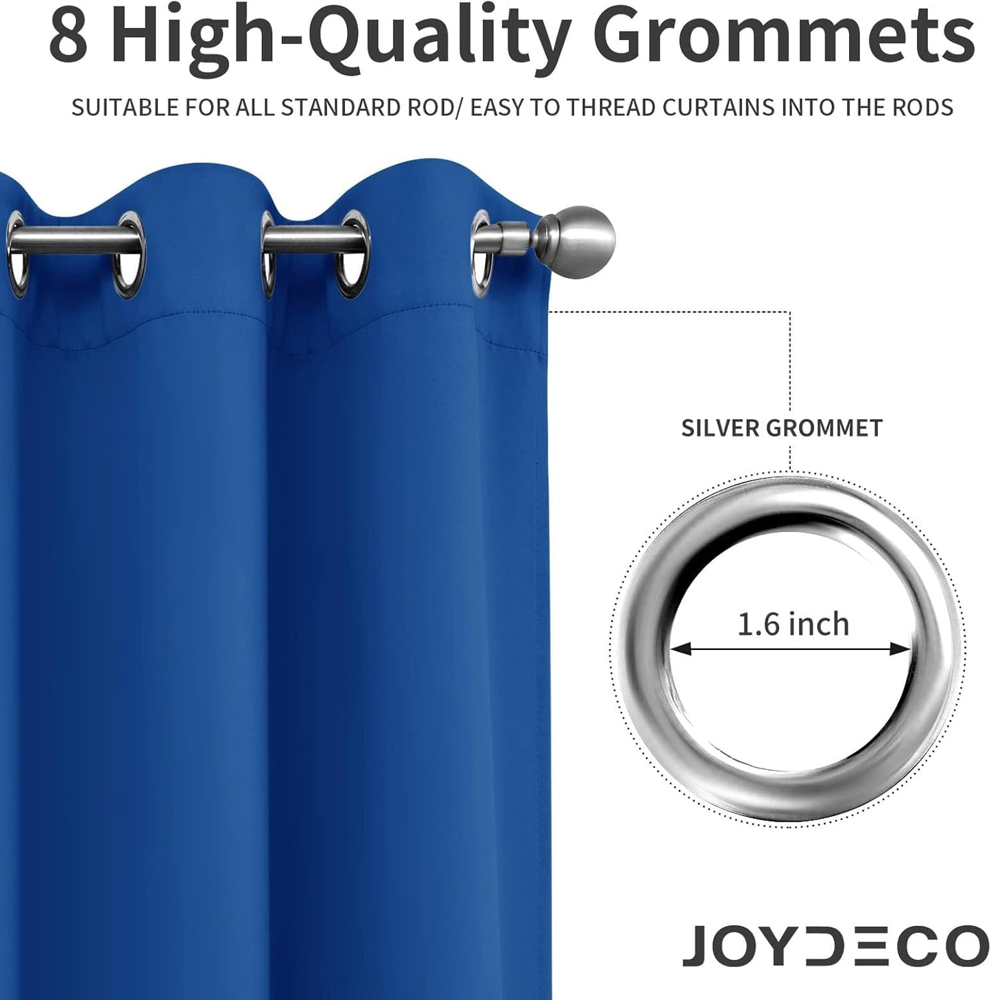 Joydeco Blackout Curtains 90 Inches Long 1 Panel, Thermal Insulated Long Curtains& Drapes 1 Piece, Room Darkening Grommet Drapes for Living Room Bedroom Window (W70 x L90 Inch, Royal Blue)