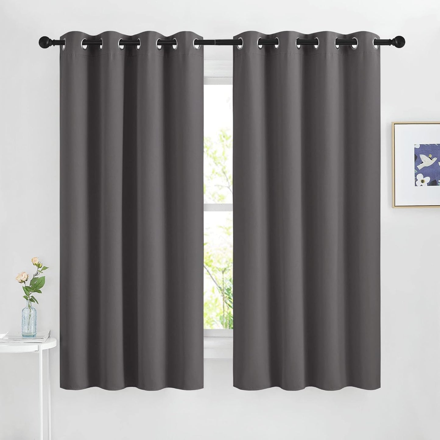 NICETOWN Blackout Window Curtains for Bedroom - Grommet Top Room Darkening Thermal Insulated Solid Vertical Drapes for Flat/Apartment (2 Panels, 46 x 63 Inch, Grey)