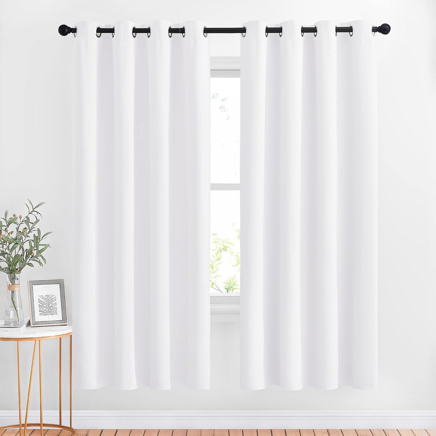 NICETOWN White Room Darkening Draperies and Curtains - Home Fashion Energy Saving Grommet Top Room Darkening Drape Panels for Bedroom (Set of 2 Panels, 52 by 72 Inch, White)