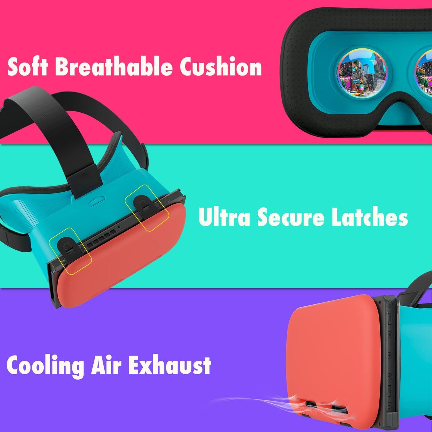 Orzly VR Headset Designed for Nintendo Switch & Switch OLED Console with Adjustable Lens for a Virtual Reality Gaming Experience and for Labo VR - Colour Pop - Gift Boxed Edition Tanami