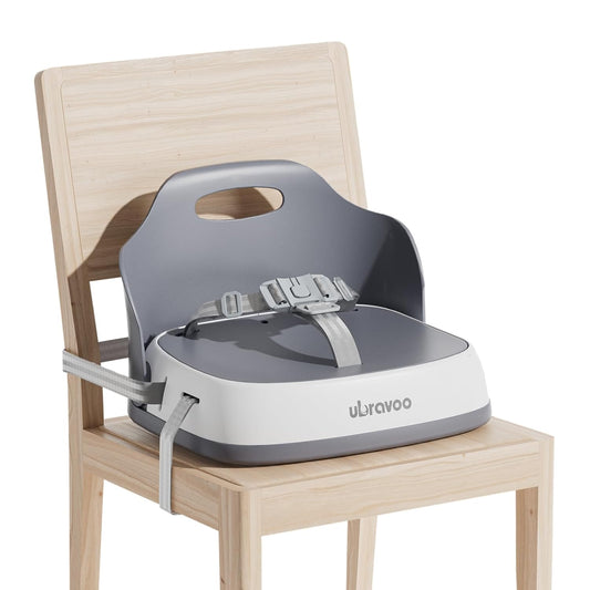 Baby Booster Seats, Toddler Booster Seat for Dining Table with Adjustable Straps, Portable Compact Portable Baby Chair for Dining and Travel (Grey)