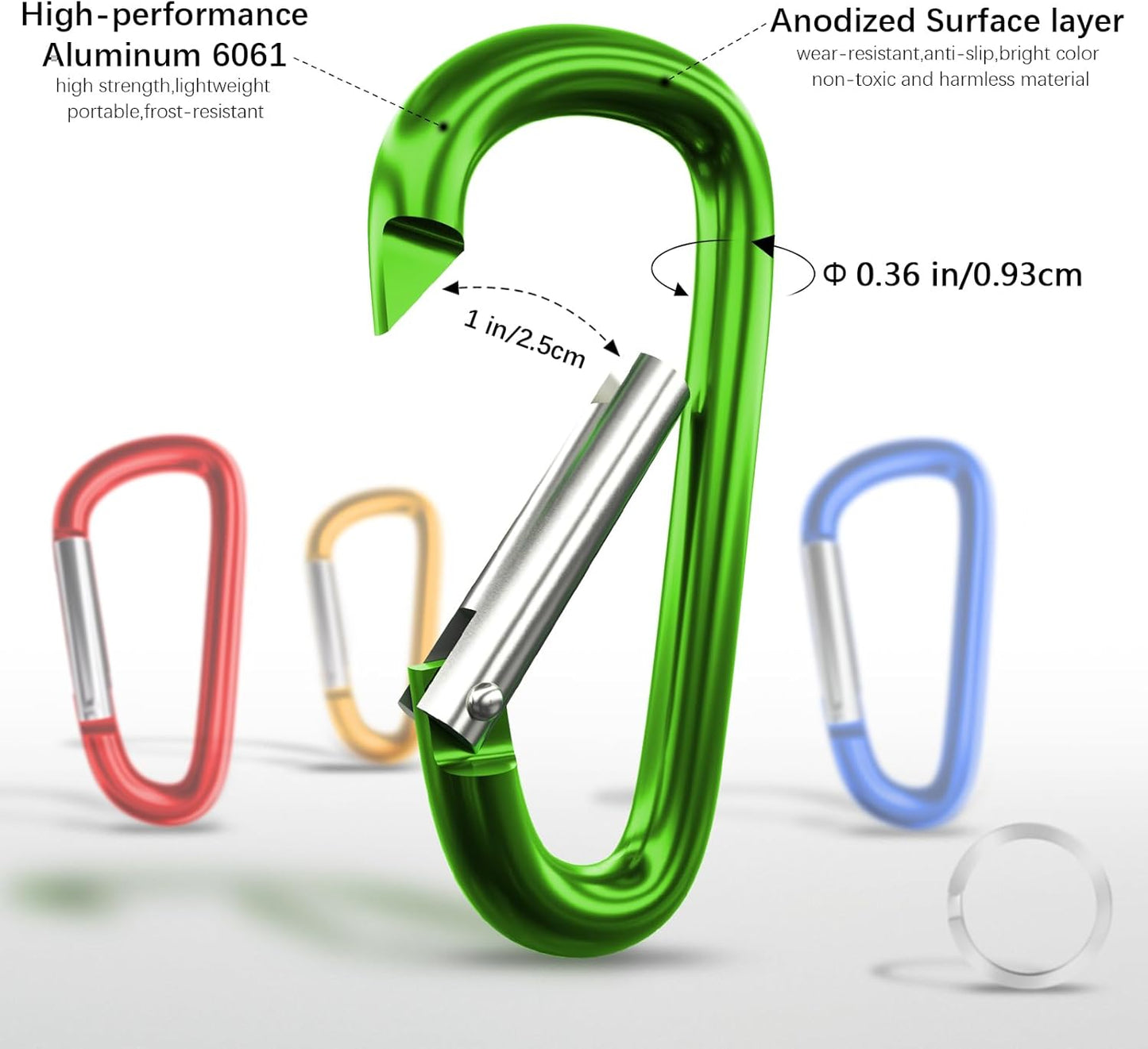 sprookber 4" & 5" Extra Large Aluminum Carabiner D Ring, Caribeener Clips, Spring Snap Hook for Keychain Clip, Set of 4