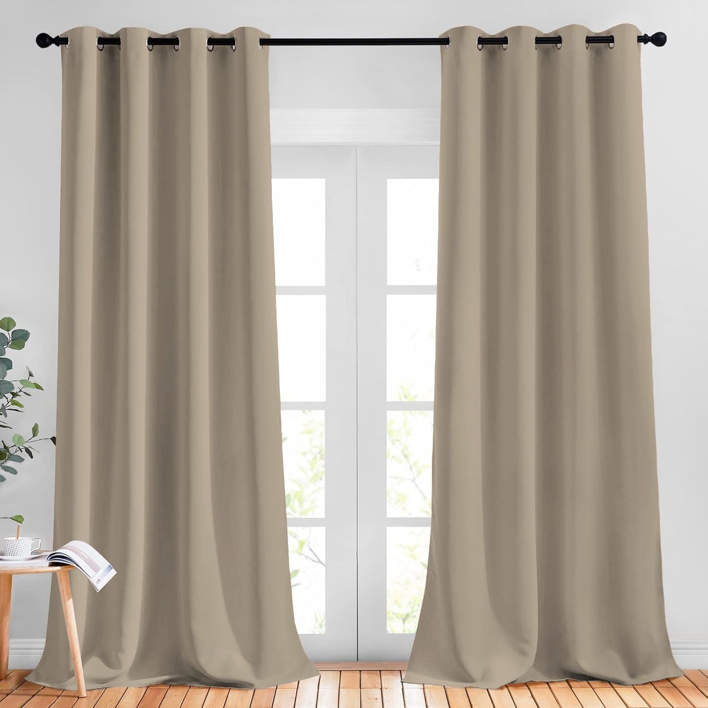 NICETOWN Bedroom Curtains Blackout Draperies - Noise Reducing Thermal Insulated Window Decorative Blackout Draperies/Drapes for Kid's Room (1 Pair, 52 x 95 inches in Taupe)