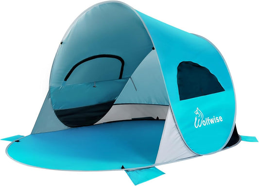 WolfWise UPF 50+ Easy Pop Up 3 Person Beach Tent Sport Umbrella Instant Sun Shelter Tent Sun Shade Canopy