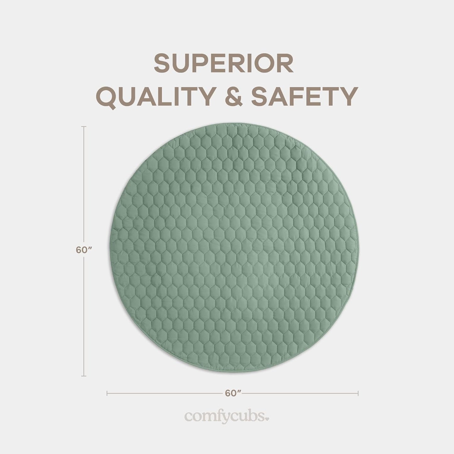 Comfy Cubs Round Kids Play Mat - Large 60 inches Soft Quilted Baby Floor Mat with Non-Slip Bottom - Plush Design for Toddlers' Playtime and Relaxation - Comfortable and Durable - Fern