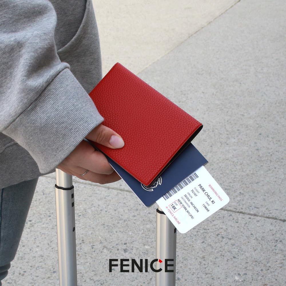 Fenice Classic Passport Cover Holder Wallet Case for Travel Essential RFID Blocking Vegan Leather Waterproof (GREEN)