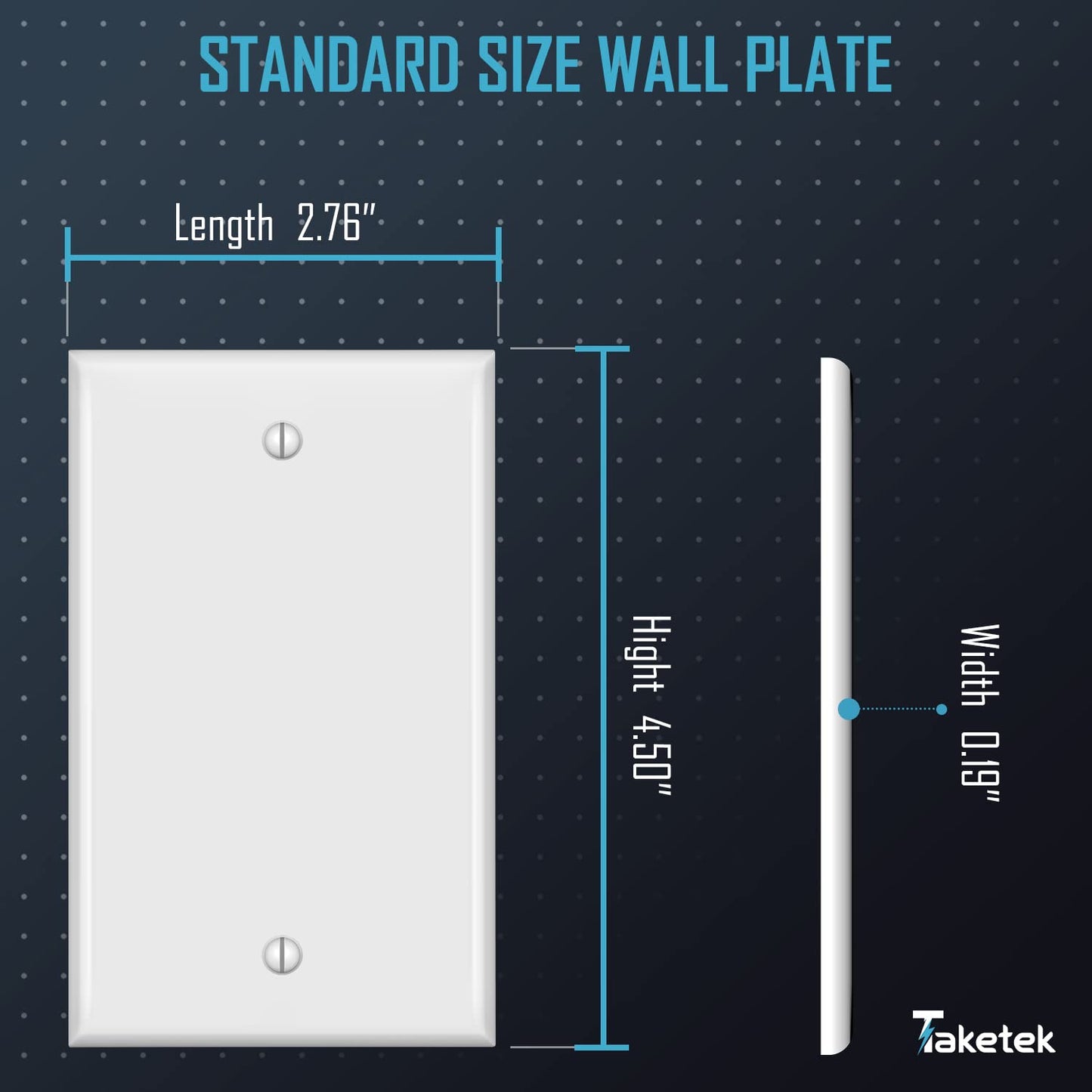 Blank Wall Plates, Unbreakable Thermoplastic Solid Electrical Outlet Cover, Standard Size, 2.76"W x 4.5"H, Full 1-Gang Blank Device Wall Plate for Wall Outlet/Light Switch, White, 10Pack