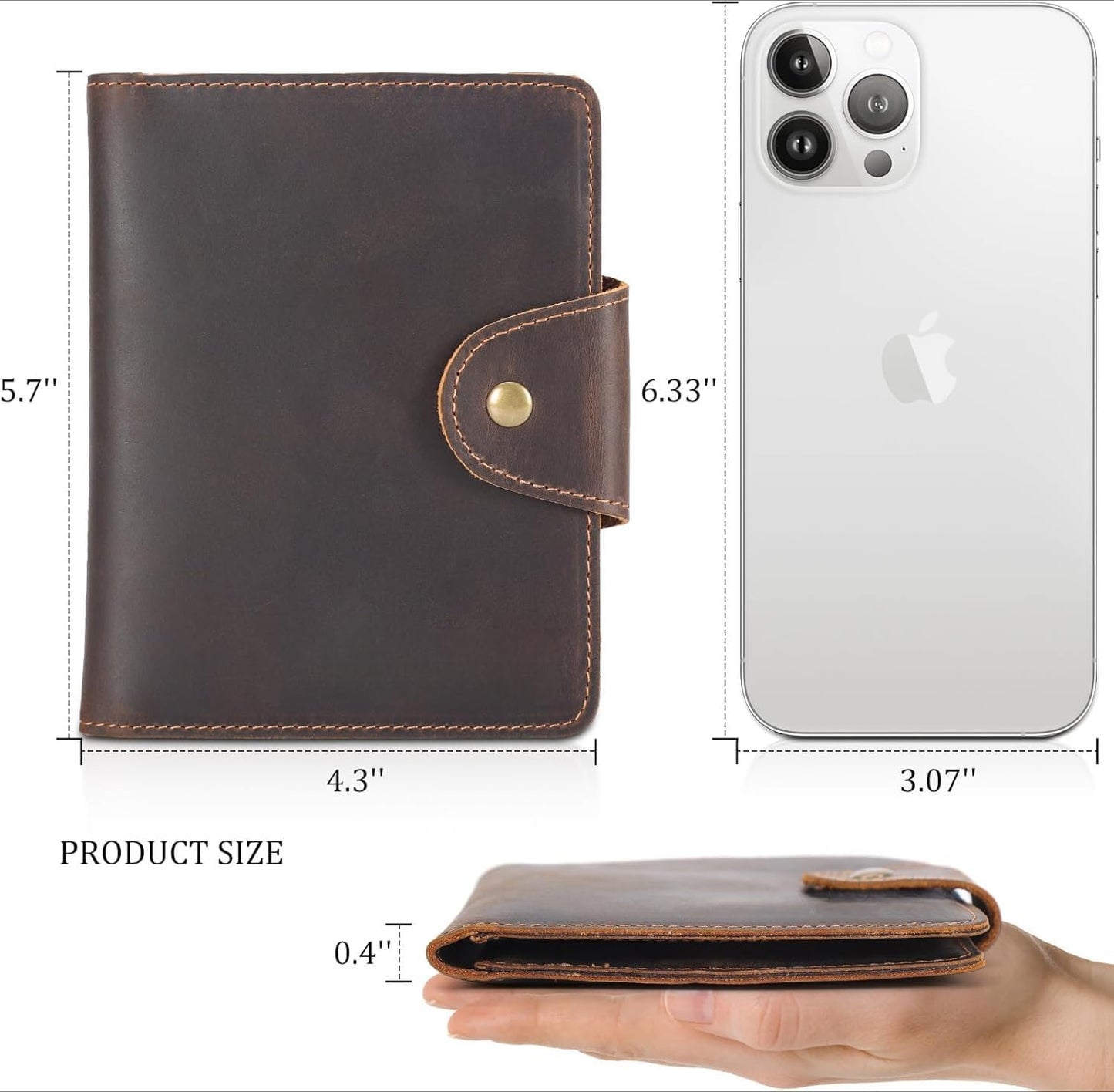 Real Leather Wallet Functional RFID Bifold Passport Holder Travel (Dark Brown)