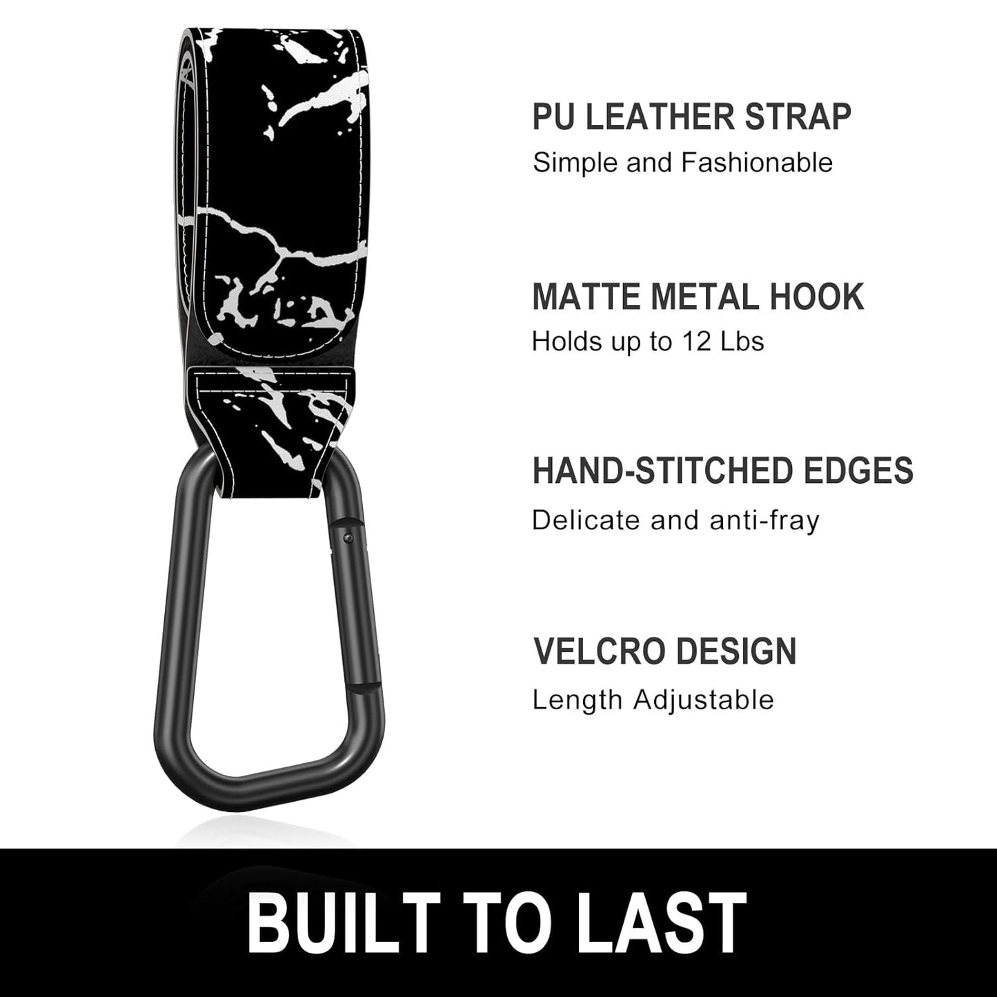 Baby Stroller Hooks for Hanging Bags, Universal Stroller Clips Accessories, Mommy Hook for Diaper Bag, Shopping Cart, Purse, Backpack - 2 Pack, Black Marble