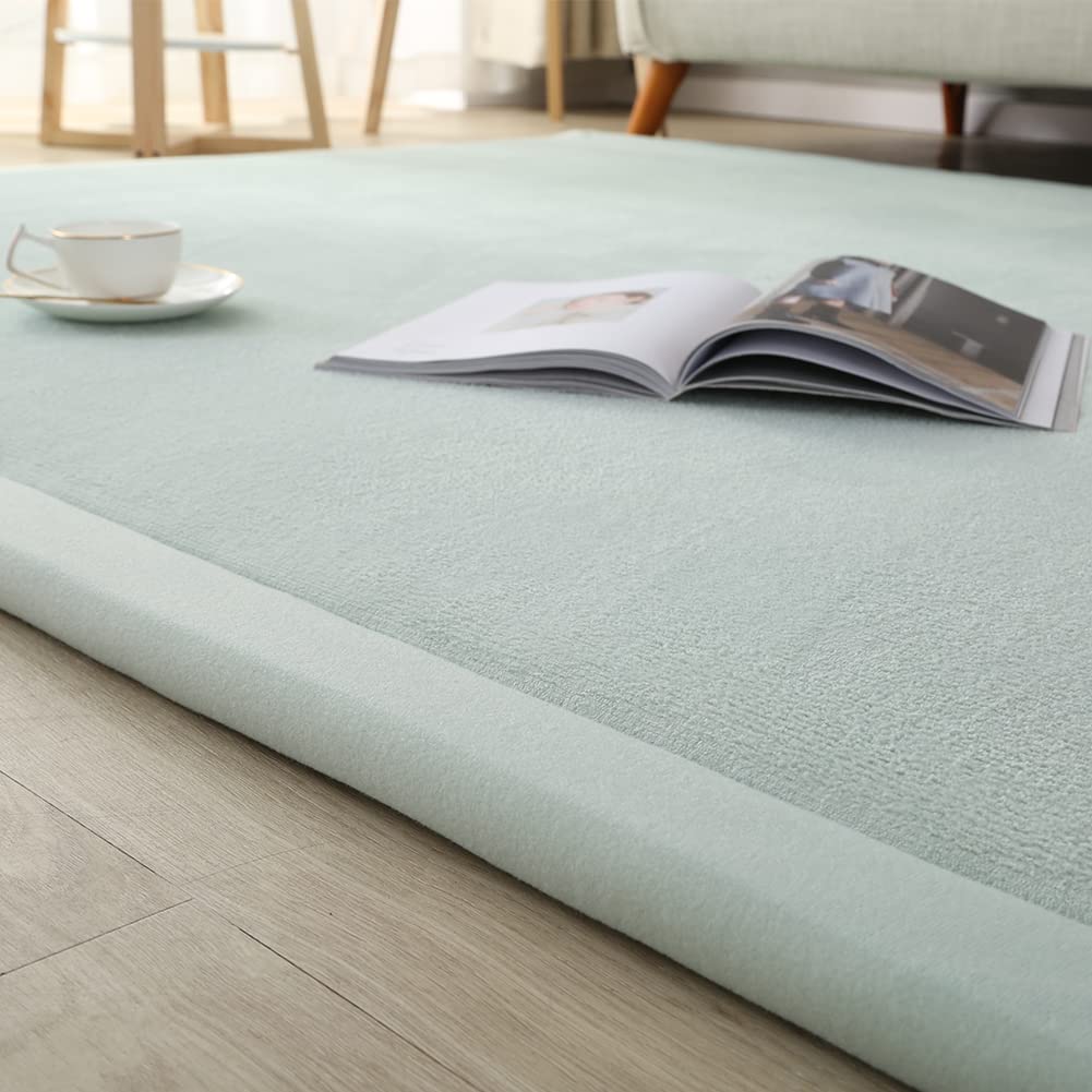 Loartee Coral Velvet Crawling Rugs (4'11"x4'11", Light Green) for Toddler Children Play Area Rugs Yoga Mat Exercise Pads Carpet