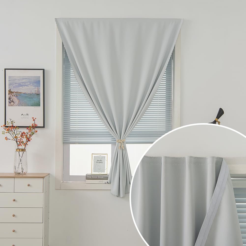 self Adhesive Curtains Portable Blackout Curtain Simple and Easy to Install Bedroom Window Thermal Lnsulated Kitchen Room Darkening Black Small Drapes, 59" W X 84" L, White, 1 Panel