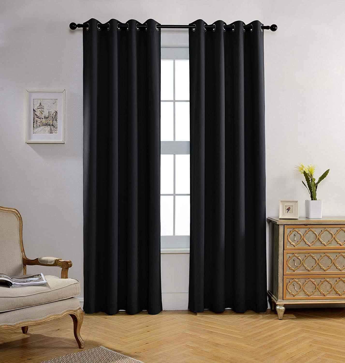 MIUCO Room Darkening Texture Look Blackout Curtain Panels for Office Set of 2 52x95 Inch Long Black