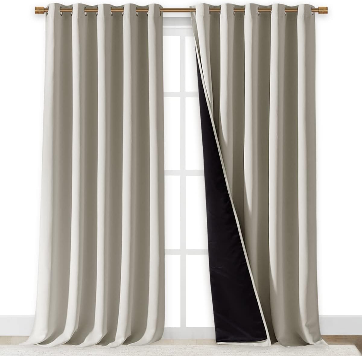 NICETOWN Natural 100% Blackout Curtains for Windows, Super Heavy-Duty Black Lined Total Darkness Drapes for Bedroom, Privacy Assured Window Treatment for Patio (Pack of 2, 70 inches W x 108 inches L)