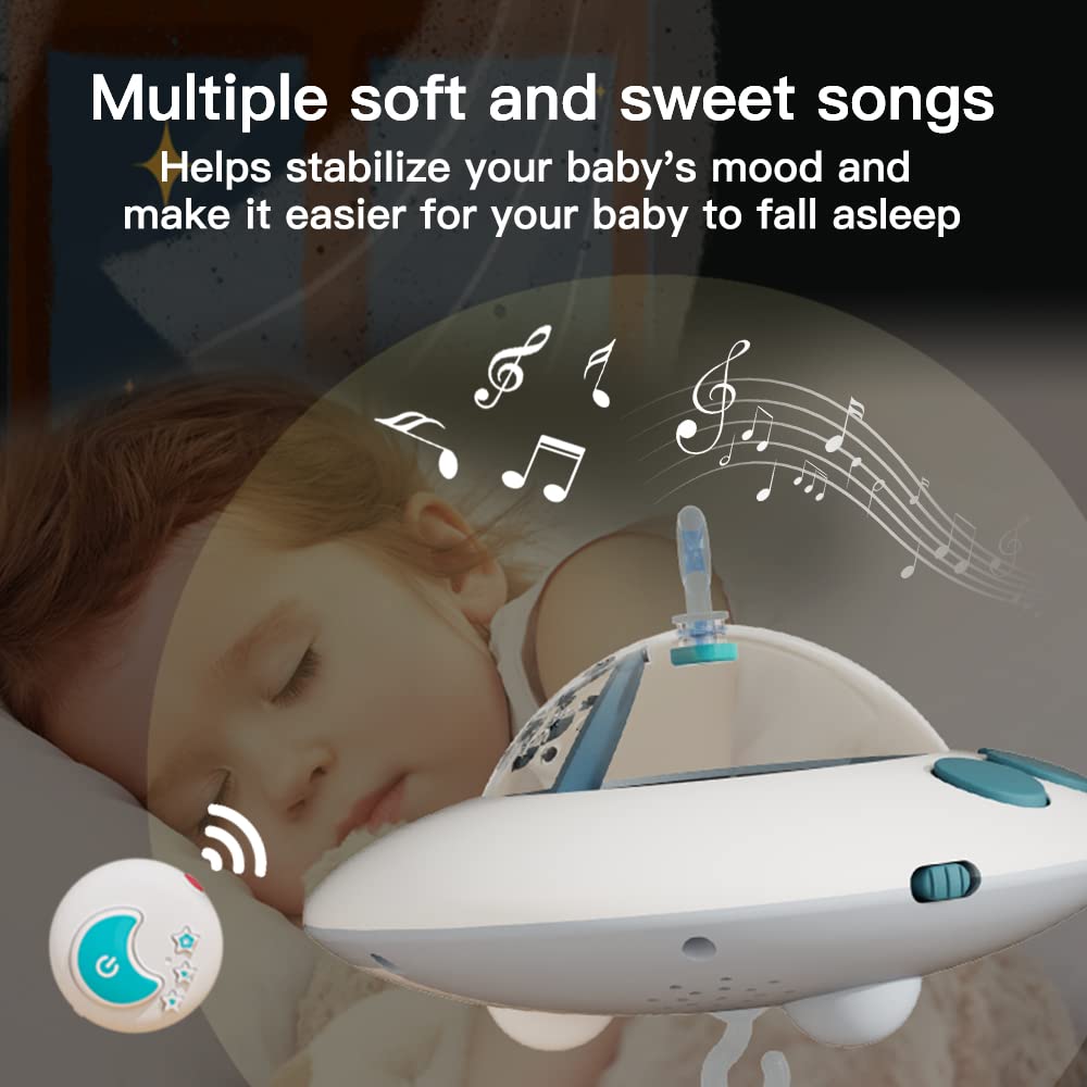 Baby Musical Crib Mobile with Night Lights and Relaxing Music,Hanging Rotating Animals Rattles,Stars Projection,Remote Control,for Boy Girl Newborn Baby Toys（Pink）