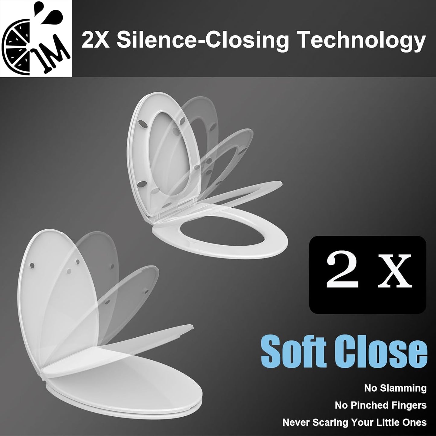 1M Soft Close Toilet Seat Round, Patented Quick Releasing for Easy Cleaning, Anti-Wiggling Design, Easy Installation