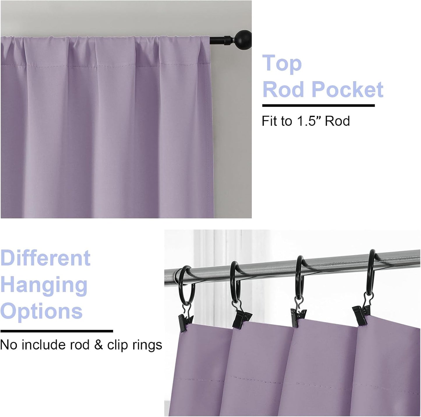 Simplebrand Ava Lilac Blackout Curtains for Bedroom 96 Inches Long 2 Panels, Solid Thermal Insulated, Energy Saving Nursery Window Treatment Curtains Blackout Drapes, W40 x L96 Inch, Lilac