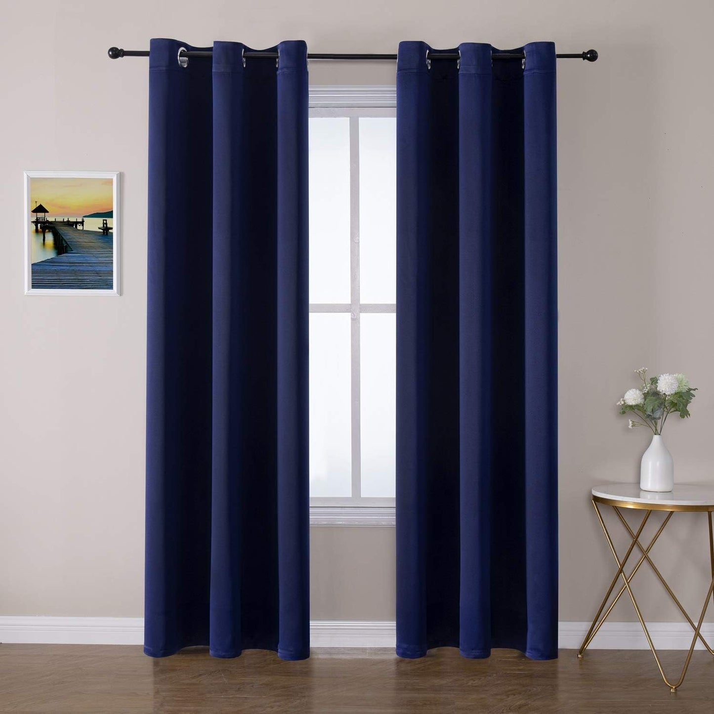 ChrisDowa Grommet Blackout Curtains for Bedroom and Living Room - 2 Panels Set Thermal Insulated Room Darkening Curtains (Navy Blue, 42W x 84L)