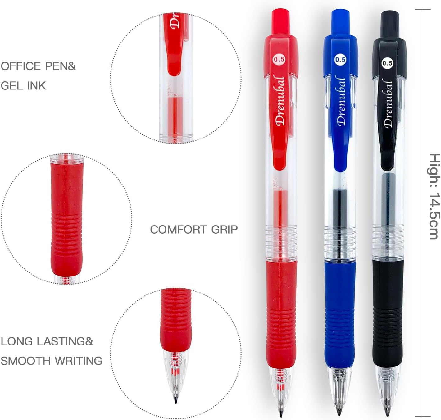 Assorted Color Quick-Dry Ballpoint & Gel Ink Pens - 12-Pack 0.5mm Fine Point Retractable for School Office, Rubber Grip - Smooth Writing Pens