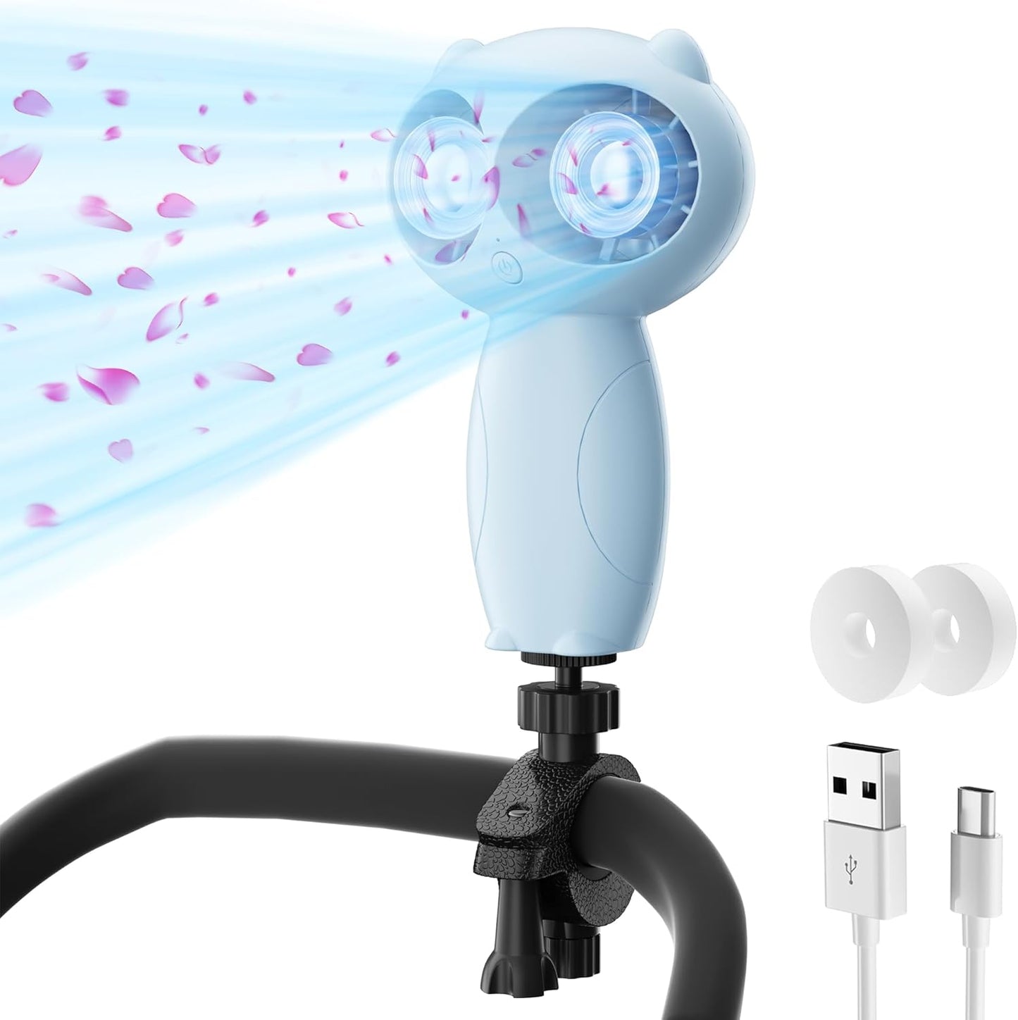 Stroller Fan Clips on for Baby,6000mAH Portable Stroller Fan Battery Operated, Rechargeable Fan Portable Handheld Cute Owl Cooling Aromatherapy Fan for Stroller Bed Desk Camping Travel