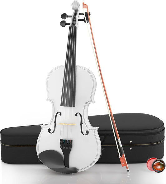 4/4 Beginner Violin Kit for Adults, Complete Full Size Violin Set with Portable Case, Bow, Rosin, White