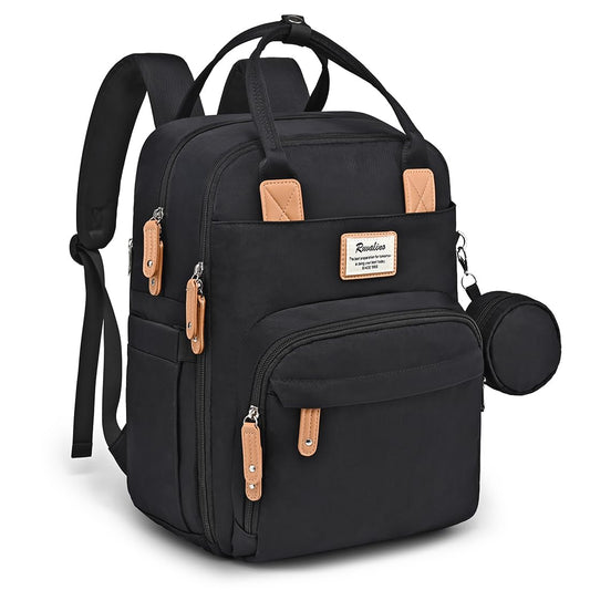 RUVALINO Diaper Bag Backpack, Multifunction Travel Pack Maternity Baby Changing Bags, Large Capacity, Waterproof, Black