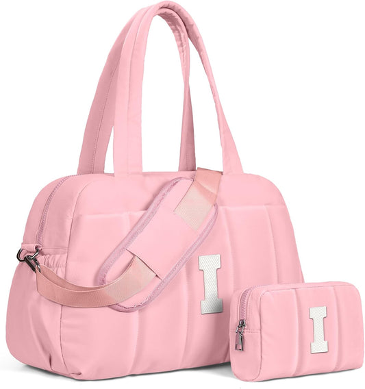 Gift for Women, Duffle Bag for Travel, Weekender Bags for Women，Initial Overnight Bag with Wet Pocket，Lightweight Travel Bags Personalized Gym Tote with Makeup Pouch