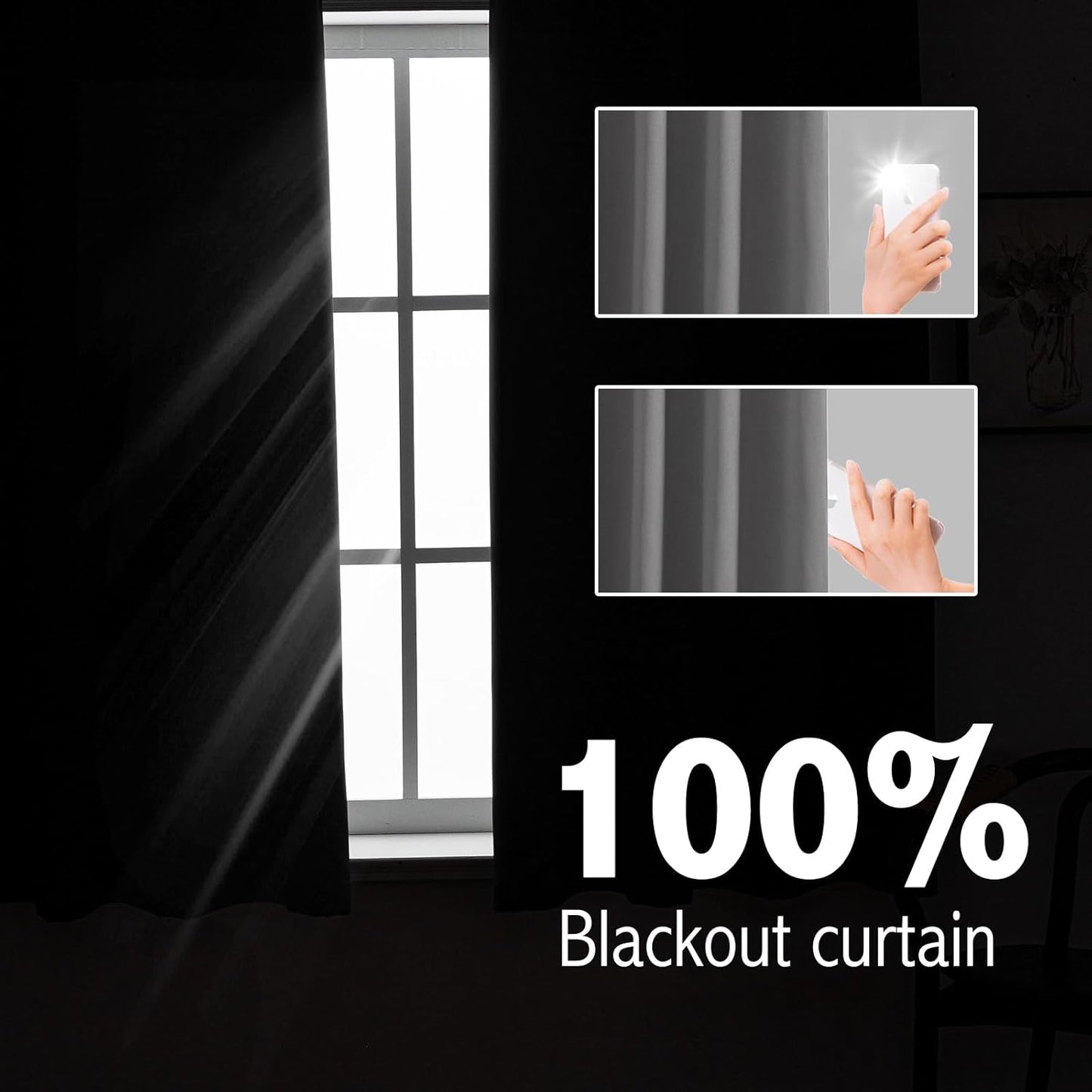 Anytime 100% Blackout Curtain Set, Thermal Insulated & Energy Efficiency Window Draperies for Guest Room, Full Shading Panels for Shift Worker and Light Sleepers（Grey, 2 Panels, 42W x 54L）