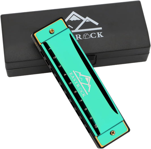 EastRock Blues Harmonica Mouth Organ 10 Hole C Key with Case, Diatonic Harmonica for Professional Player, Beginner, Students gifts, Adult, Friends, Gift