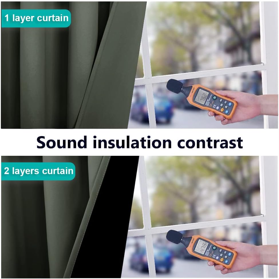 NICETOWN Dark Mallard Blackout Curtains 84 inches Long, Full Light Blocking Drapes with Black Liner for Nursery, Noise Reducing Thermal Insulated Draperies for Doorway (2 Pieces, 37" Wide Each Panel)
