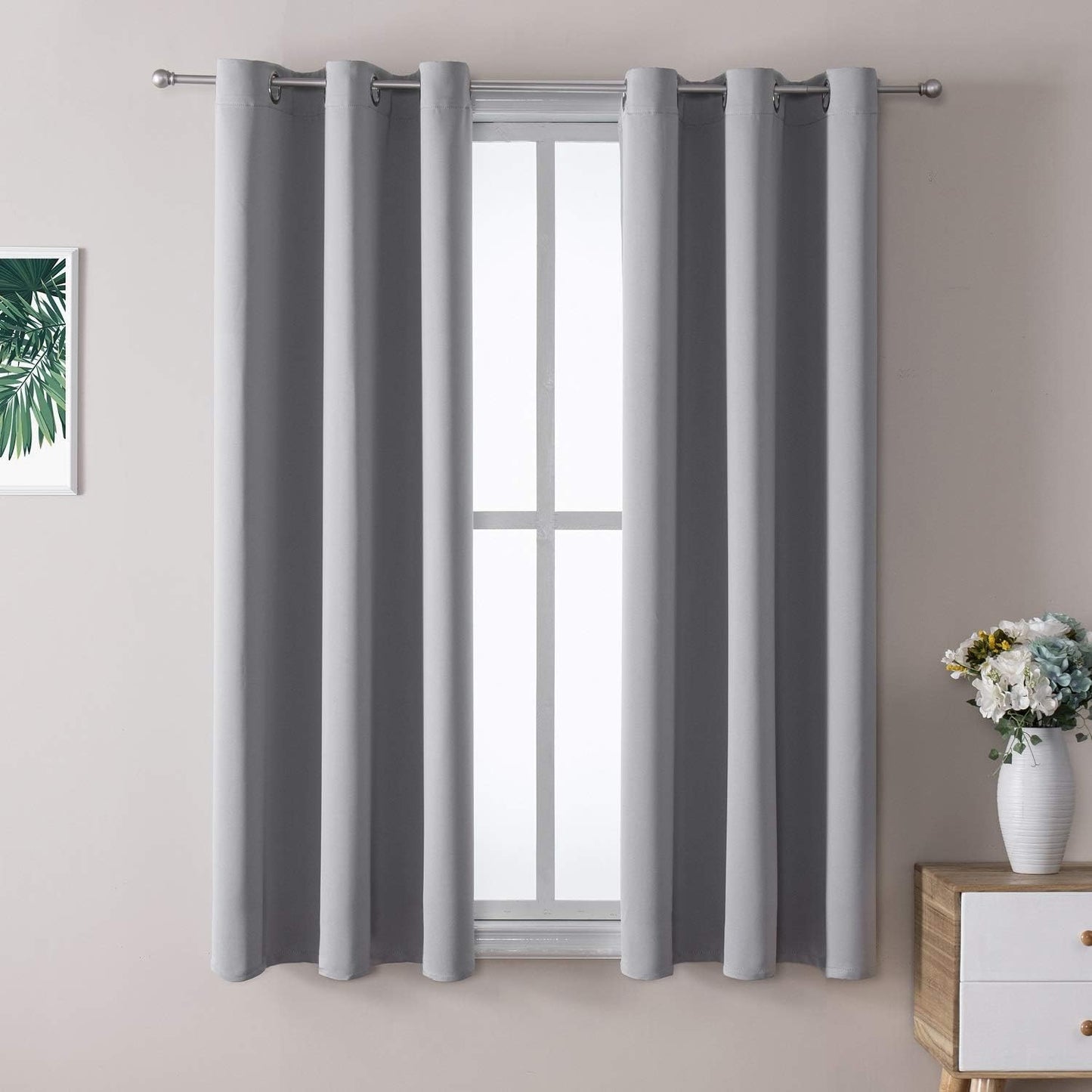 ChrisDowa Grommet Blackout Curtains for Bedroom and Living Room - 2 Panels Set Thermal Insulated Room Darkening Curtains (Light Grey, 38W x 45L)
