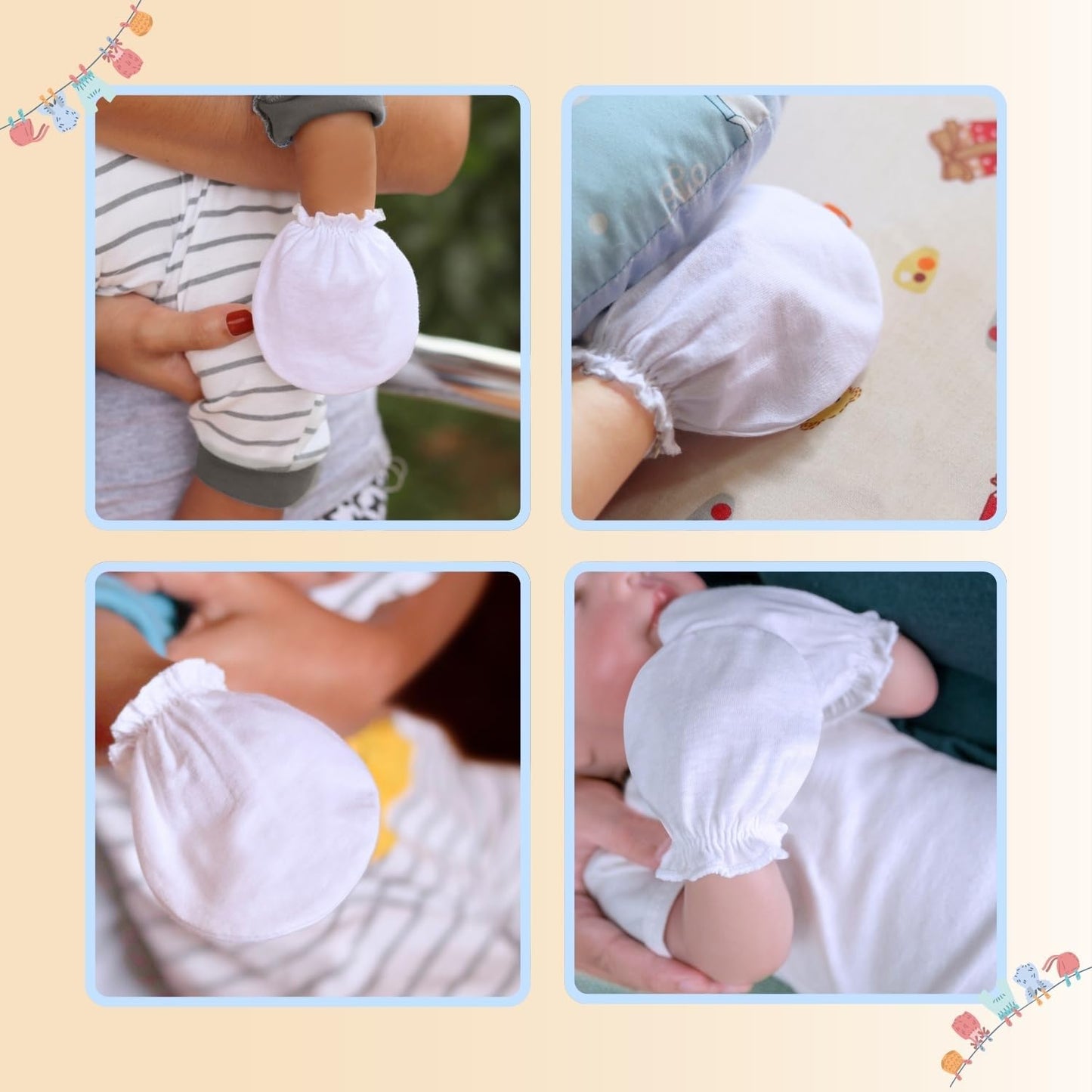 RATIVE Newborn Baby Cotton Gloves Sleep Sleeping No Scratch Mittens Mitts Set for 0-6 Months Unisex Neutral Boys Girls (6 pairs/white)
