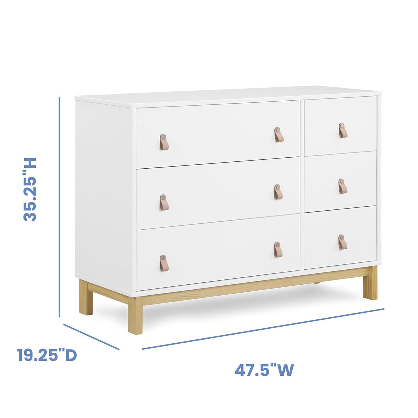 GAP babyGap Legacy 6 Drawer Dresser with Leather Pulls and Interlocking Drawers - Greenguard Gold Certified, Bianca White/Natural