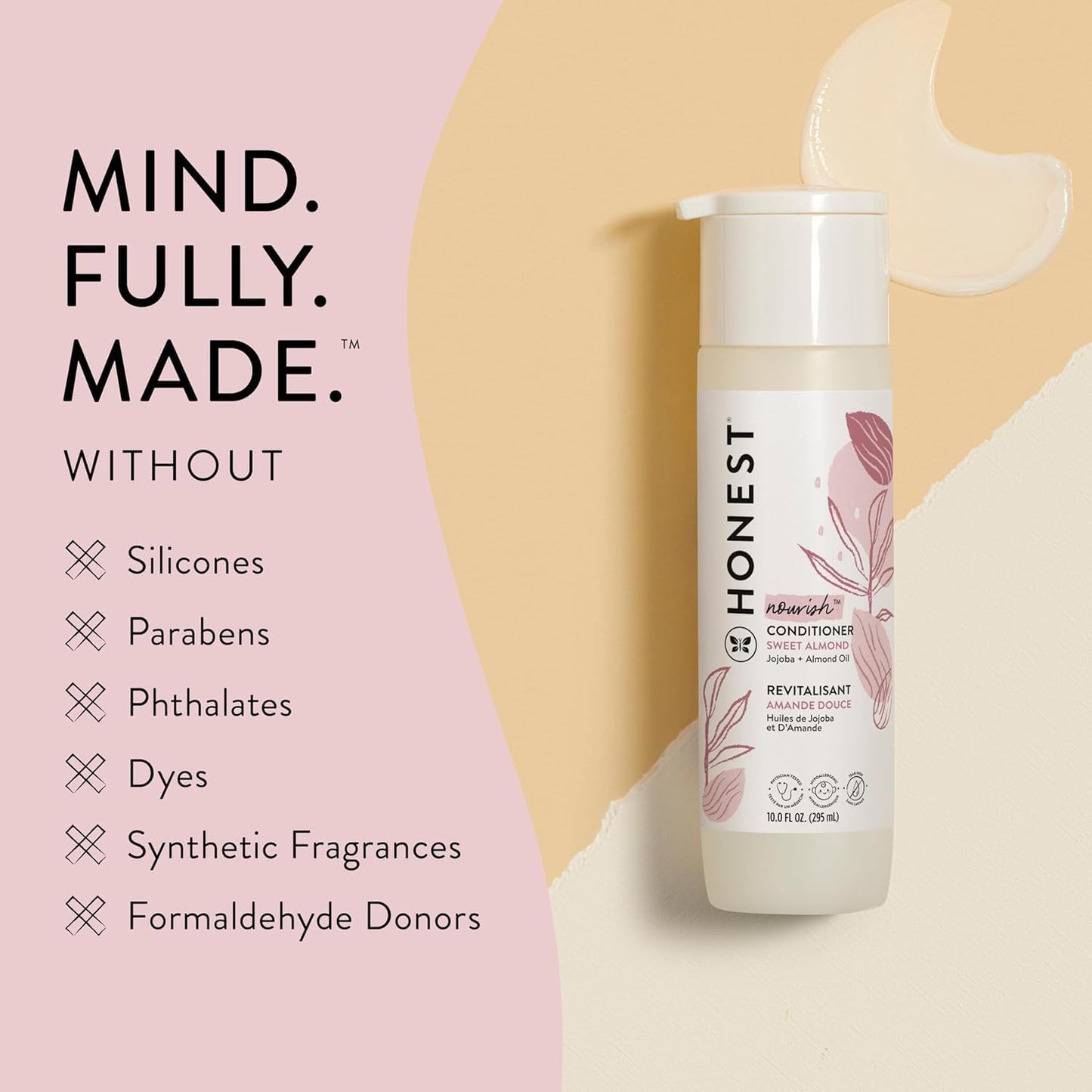 The Honest Company Silicone-Free Conditioner | Gentle for Baby | Naturally Derived, Tear-free, Hypoallergenic | Sweet Almond Nourish, 10 fl oz