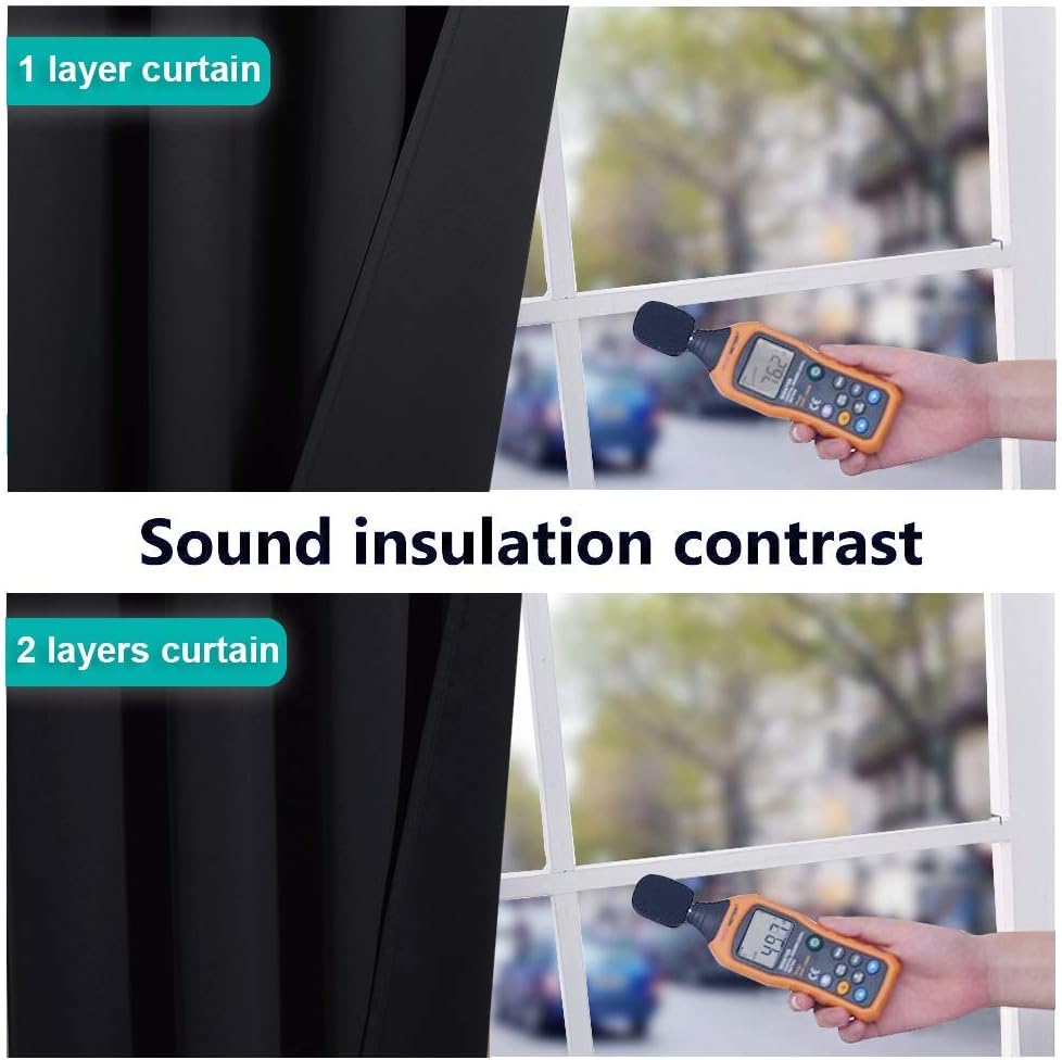 NICETOWN Complete 100% Blackout Curtain Set, Thermal Insulated & Energy Efficiency Window Draperies with Black Liner, Noise Reducing Short Curtains for Kids Room (Black, 46"W by 54"L, Double Panels)