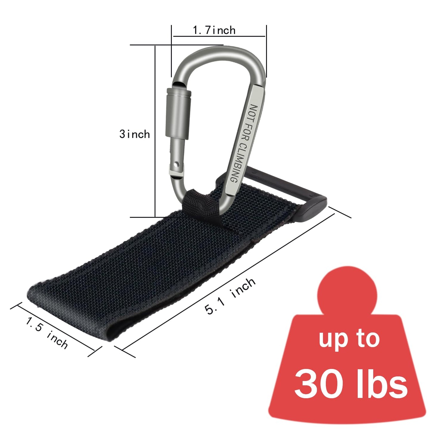 Baby Stroller Hook, Carry 30 lbs per Stroller Carabiner Clip, Adjustable Baby Stroller & Car Seat Hook for Hanging Diaper Bag, Wheelchair,Golf cart, Shopping and Pet Cart(2 Pcs Silver)