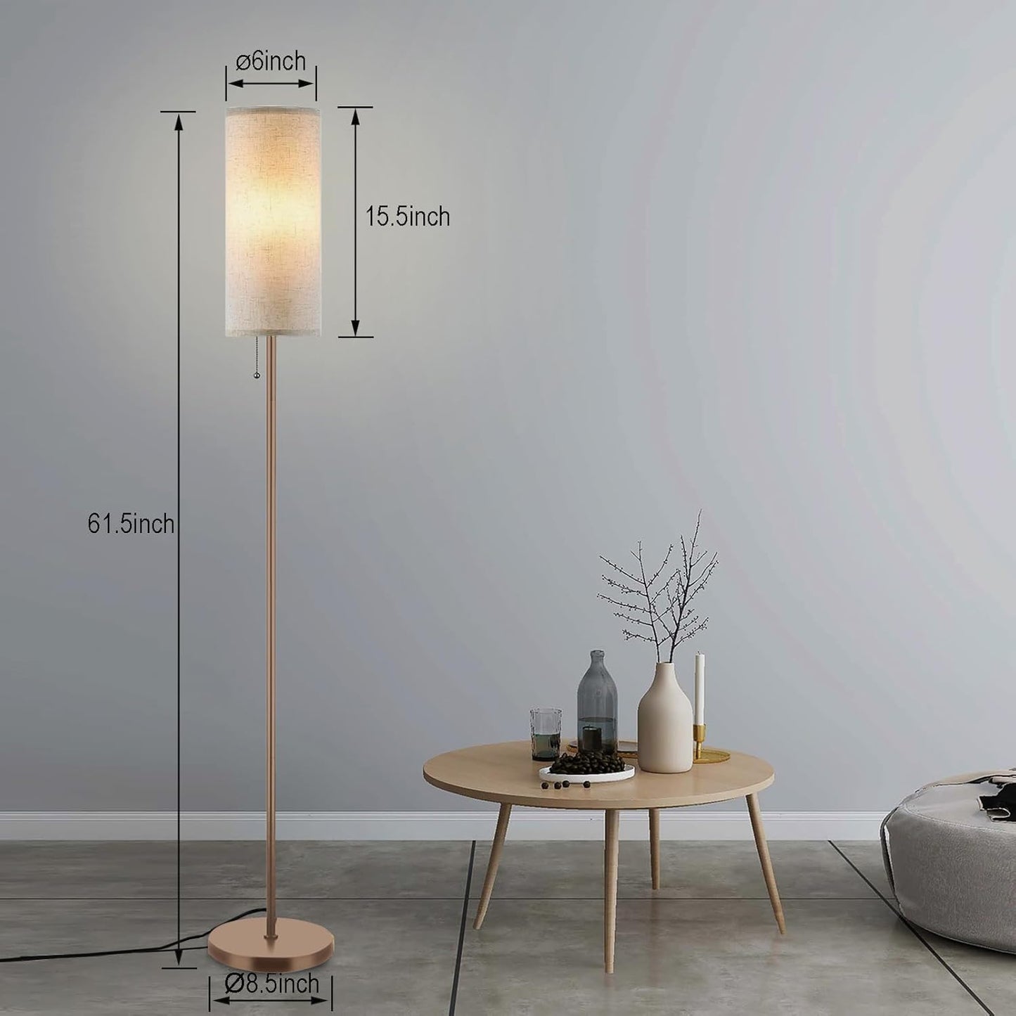 Floor Lamp for Living Room, Modern Standing Lamps with Lampshade, Minimalist Tall Lamp with Chain Switch for Living Room, LED Bulb Included (Beige+Brown)