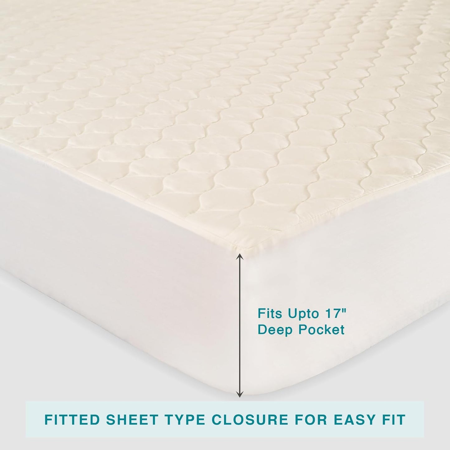 FABDREAMS Organic Quilted Mattress Protector Full Size | Mattress Pad| Mattress Cover| Naturally Breathable | Noiseless| Fits up to 17" Deep Pockets| Temperature Regulating | Ivory