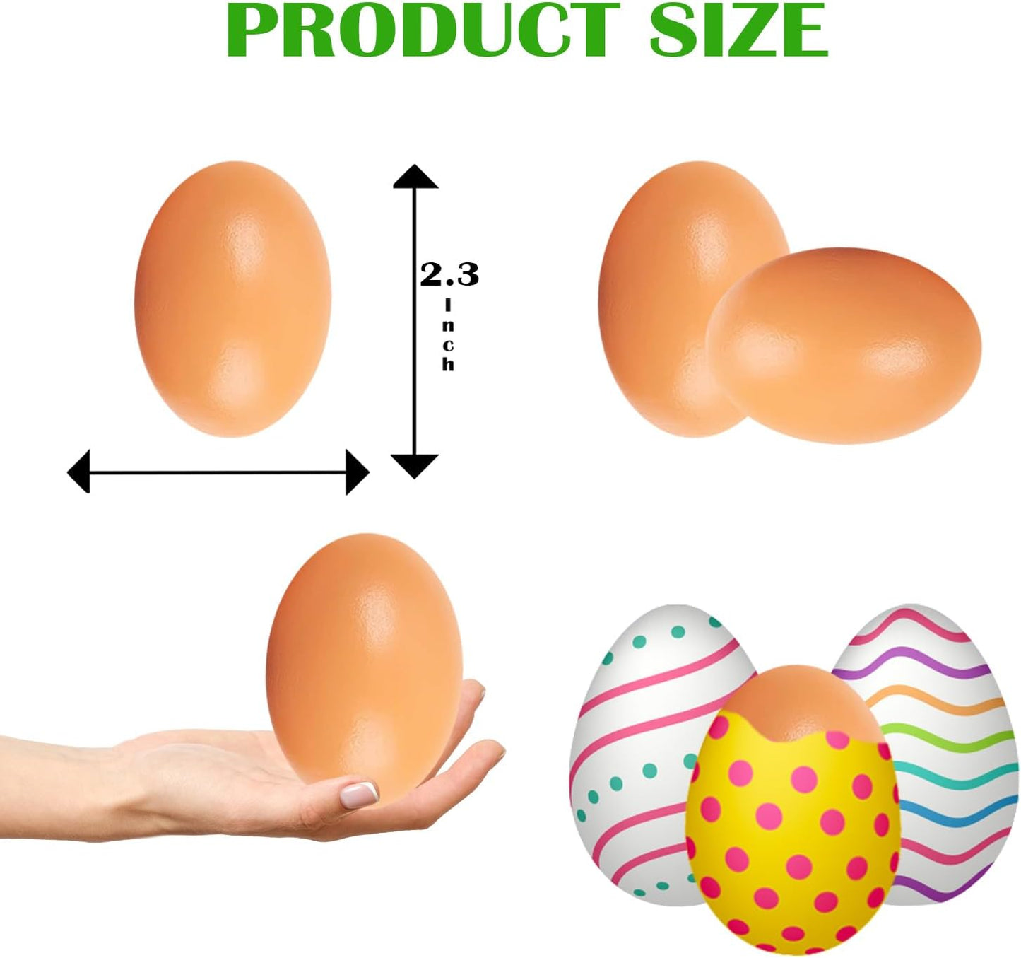 Wooden Fake Eggs, Life Size Brown Eggs Perfect for Easter Crafts, Décor and Egg Hunts, 2.3" Inches (6-Pack)