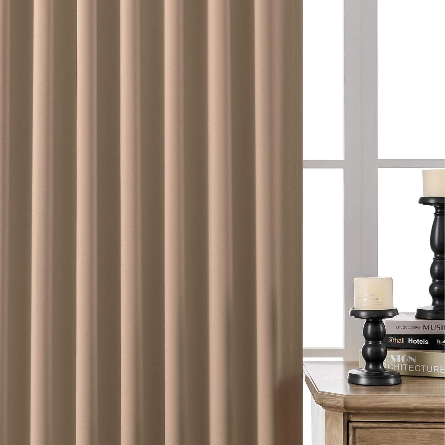 Joydeco 90 Inch Curtains for Bedroom, Blackout Curtains 90 Inches Long, Room Darkening Drapes for Living Room Window Rod Pocket Back Tab (W52 x L90 Inch, Khaki)
