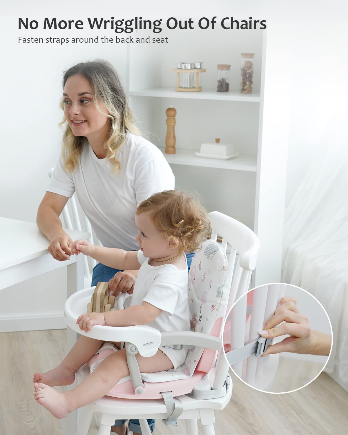 2in1 Portable Toddler Booster Seat, Grow with Baby Booster Seat for Dining Table with Removable Tray & Seat Pad, high Chair for Travel, ACE1013 Pink Flamingos
