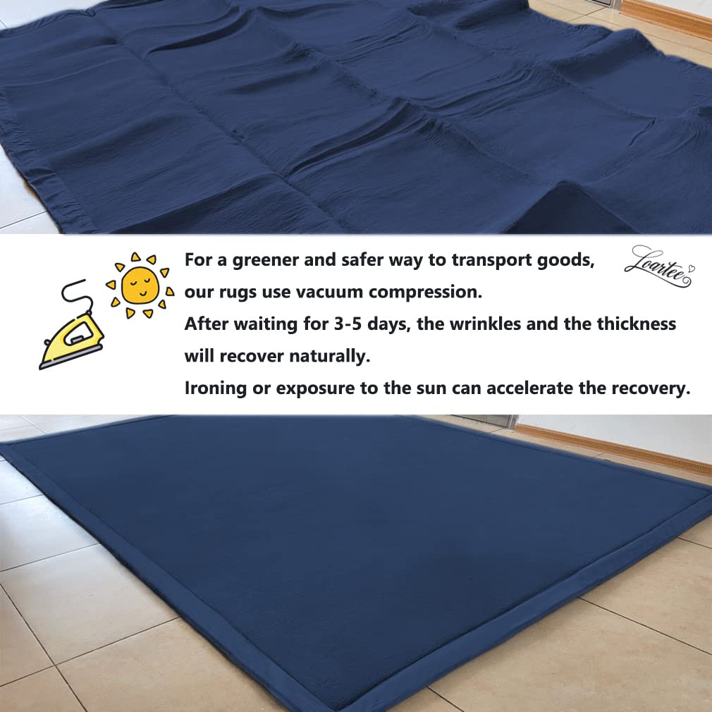 Loartee Nursery Rug - Coral Velvet Crawling Rugs & Area Rugs (6'8"x9'8", Dark Blue) for Toddler Children's Play & Yoga Mat