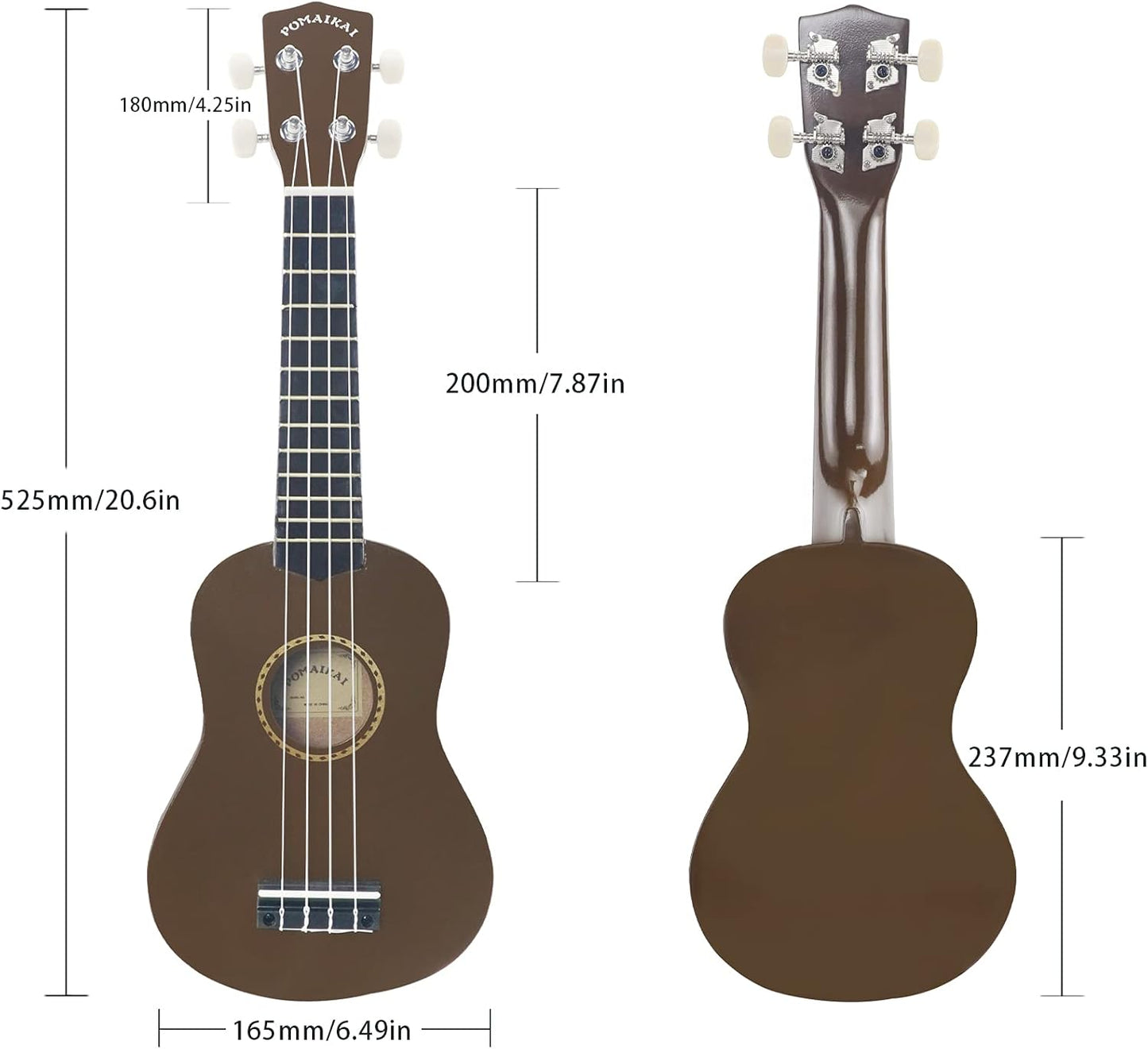 POMAIKAI Ukulele 21" Beginner Starter Wood Ukele Hawaiian Guitar Soprano Ukelele Musical Instruments and Students (Bright Brown)